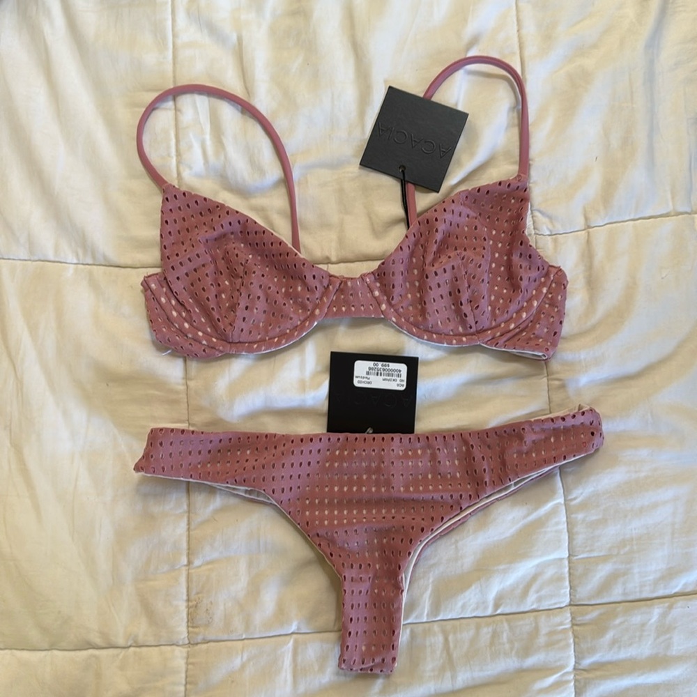 Acacia Swimwear Mesh Pink Bikini Set